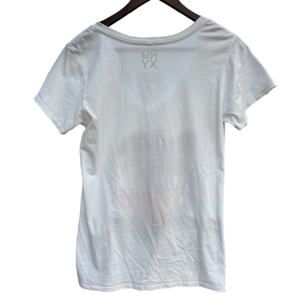Roxy White V Neck T Shirt Size Large Graffic T "Life Worth Living Roxy" - Picture 2 of 7